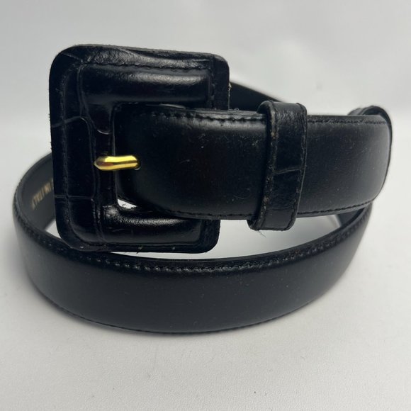 Lemie Made in Italy Womens Belt Sz S Black Genuine Leather Croc Buckle - Picture 1 of 10
